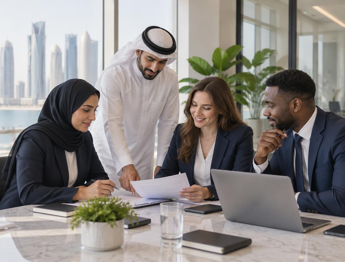 A collaborative team meeting in a modern office